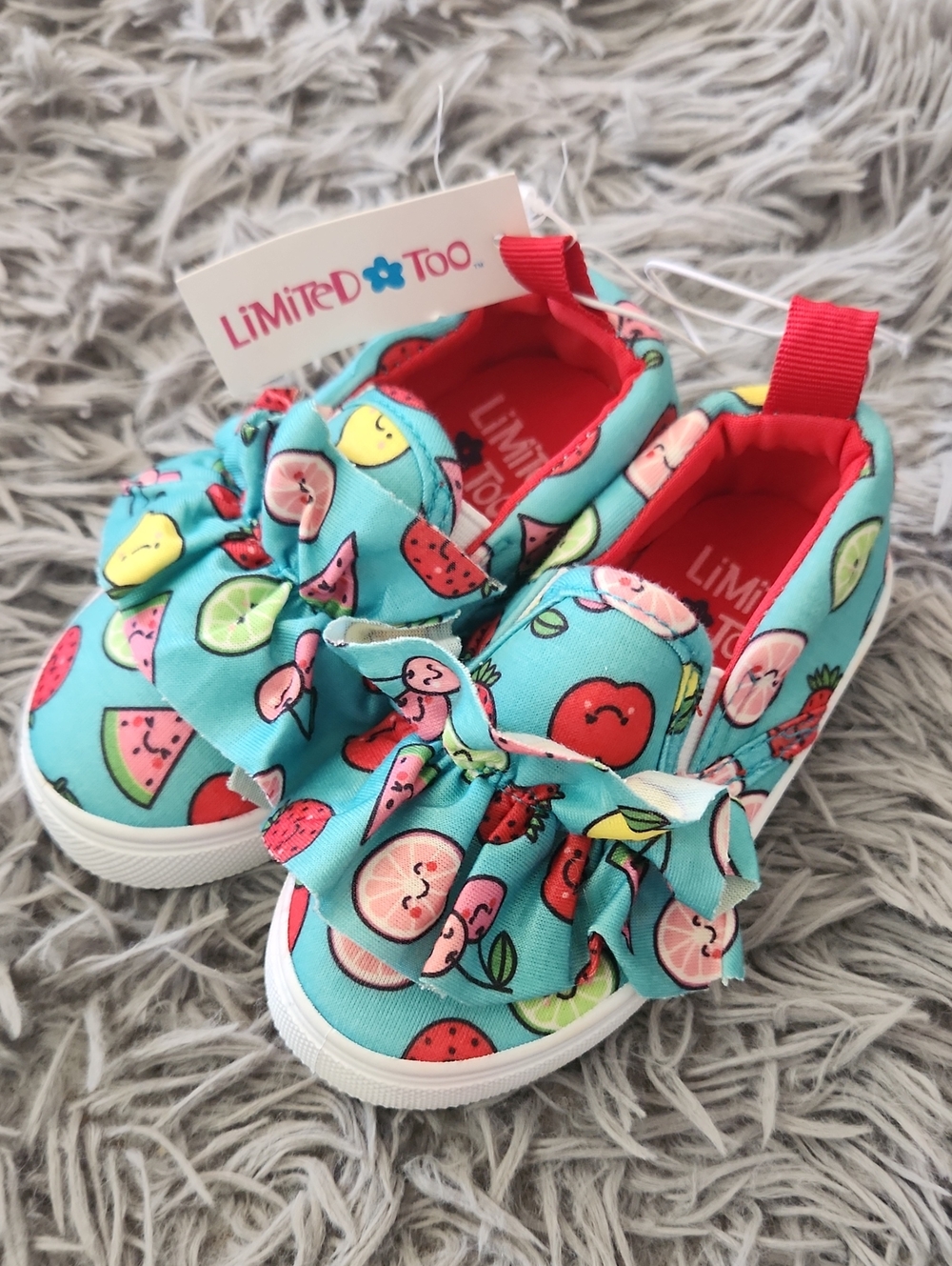 Limited Too Turquoise Fruit Print Ruffle Slip-On Sneakers Size 6